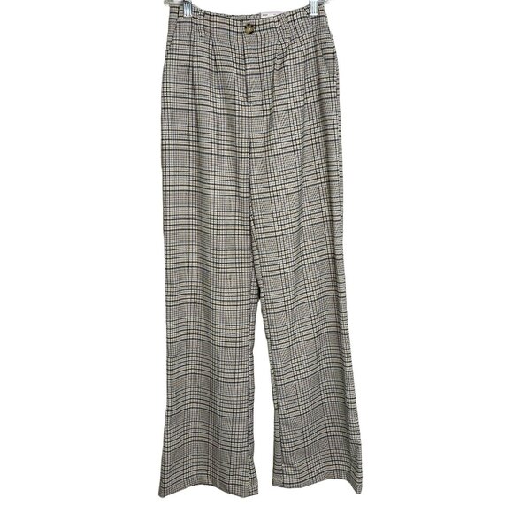 SO Wide Leg Pants Women’s 3 High Rise Plaid Tan Black Work Casual - Picture 1 of 8